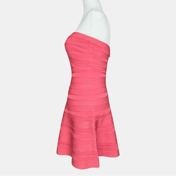 Herve Leger Akari Embossed Bandage Mini Dress Hibiscus Coral Pink Medium NWOT - Picture 7 of 17